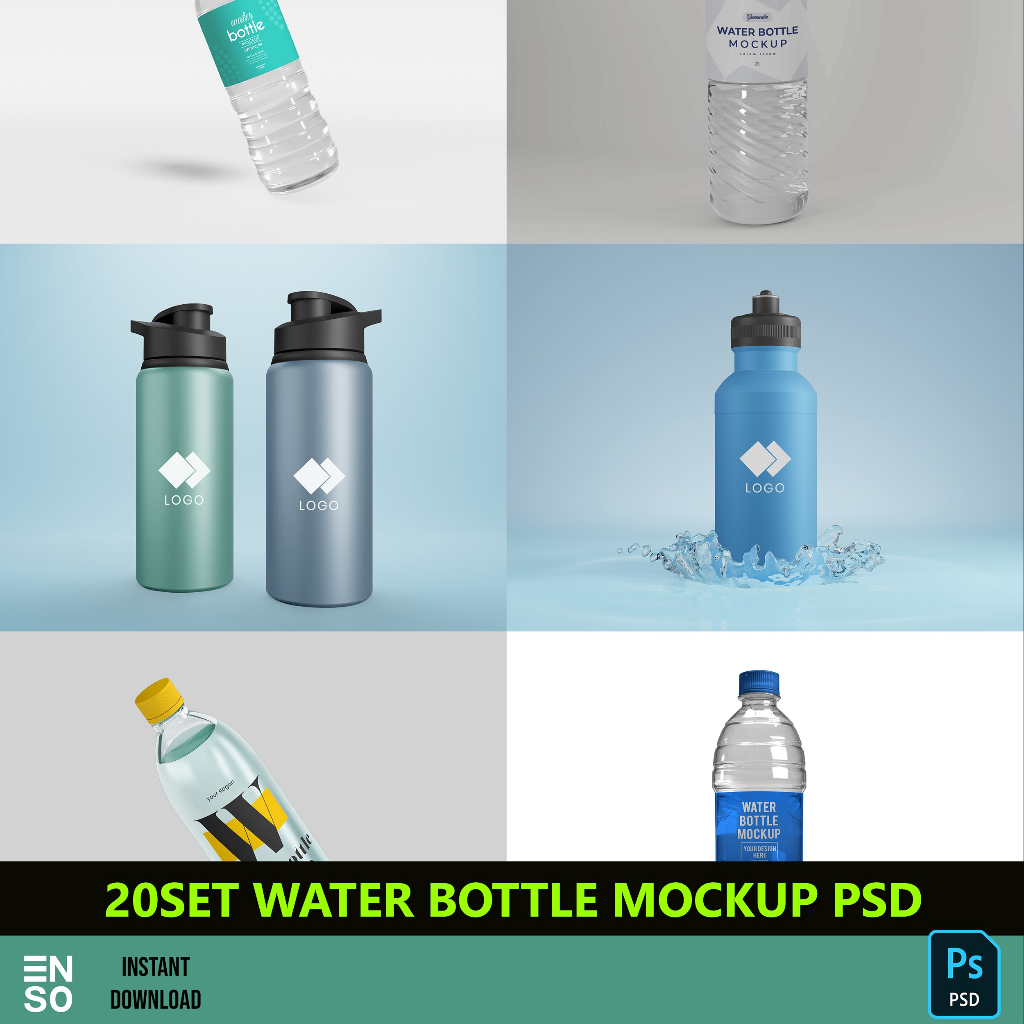 20-Set Water Bottle PSD Mockup | Editable Photoshop Mockup Template ...