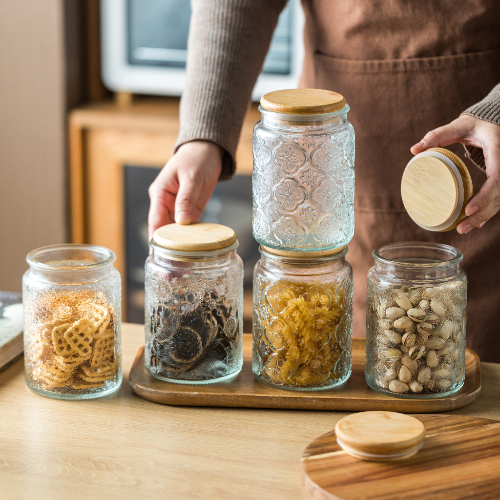 700ml Vintage Kitchen glass airtight cans multigrain bottle bamboo lid ...