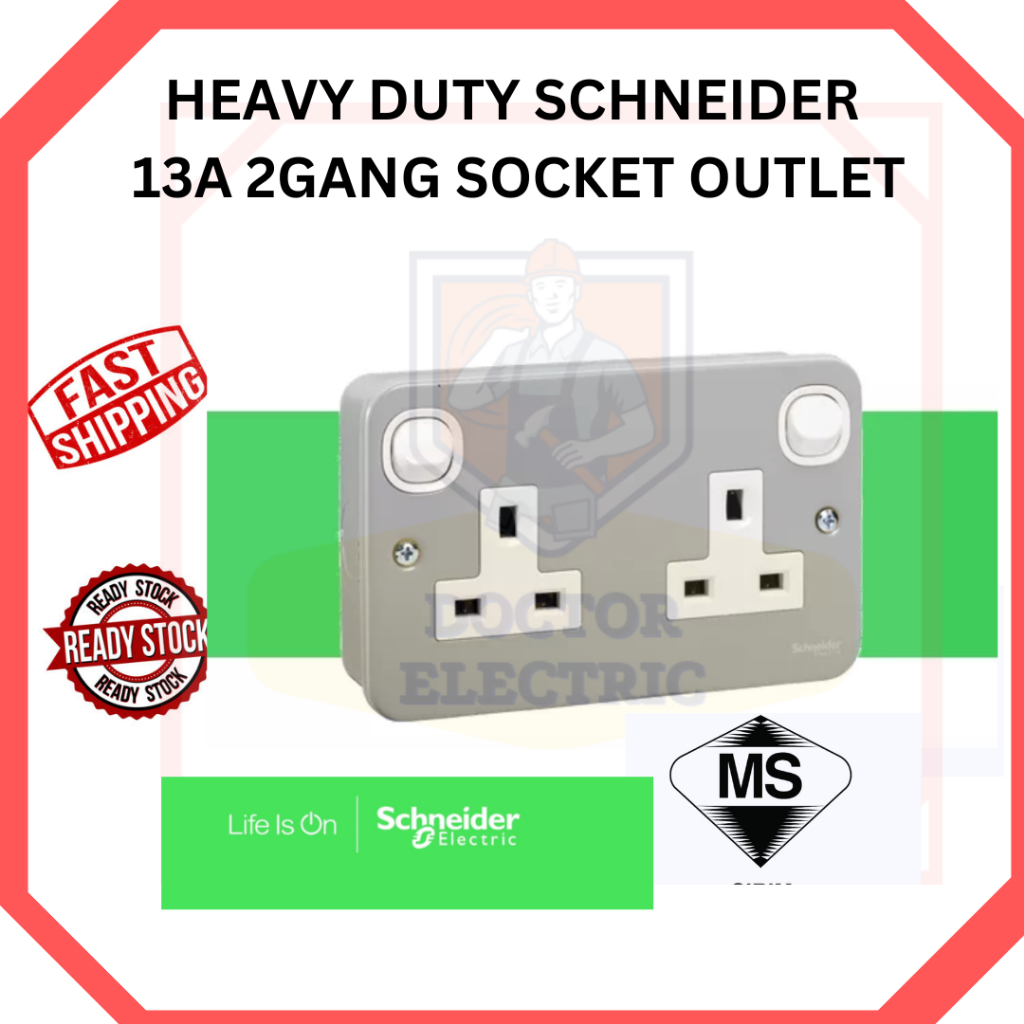 Prise Secteur Schneider Electric Clipsal E25WE – 13A, 2 Bandes Commutée, Blanche