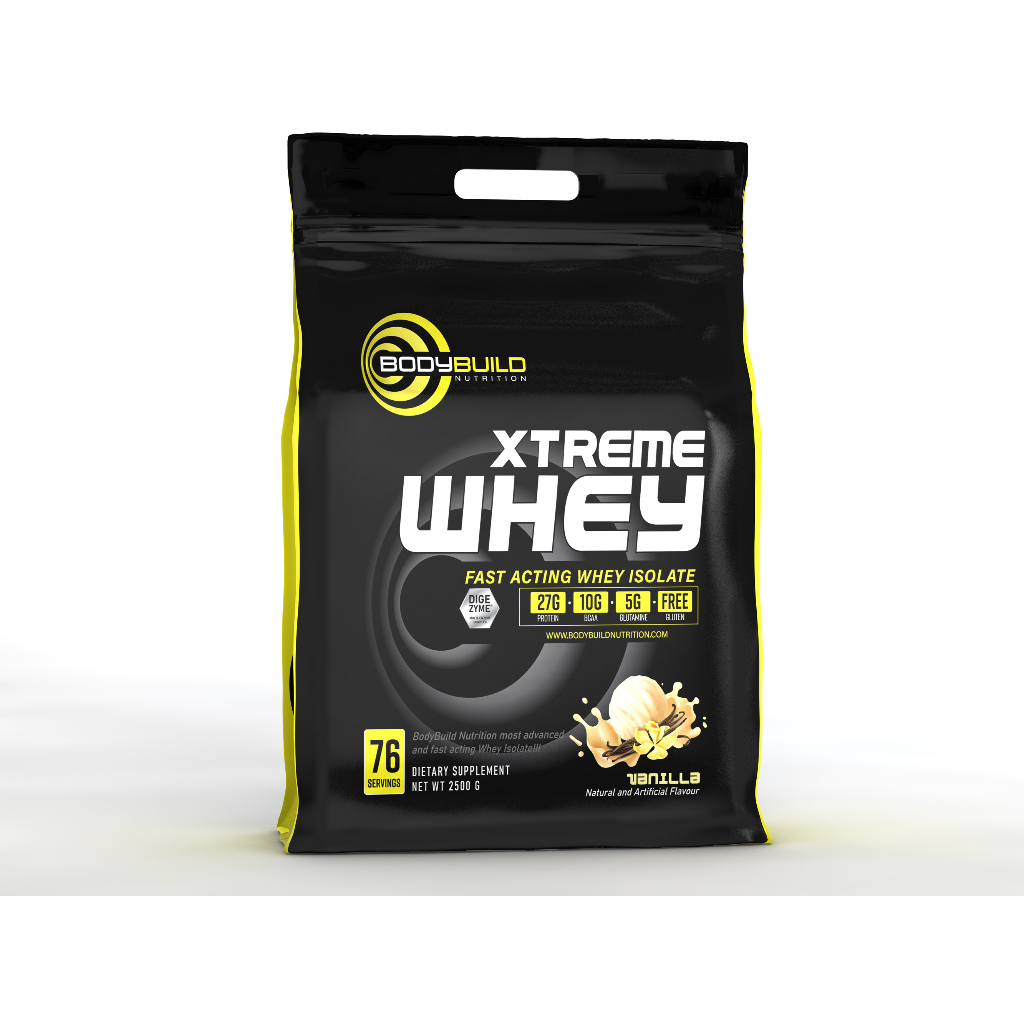 BodyBuild Xtreme Whey Protein isolate 5.5lbs, 27g Protein, 76 Serving, With DigeZyme® Rich in