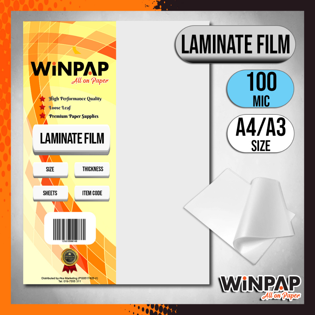 WinPAP Laminate Film (A4/A3 Size, 100 Mic, 20s) Thick Laminate Film