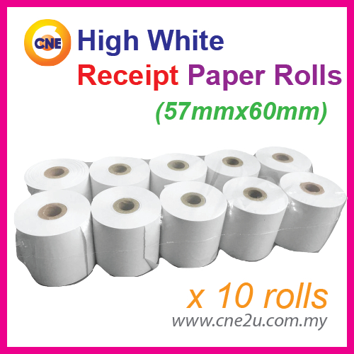 High White Paper Roll 57mm x 60mm Adding Roll / Cash Register Roll ...