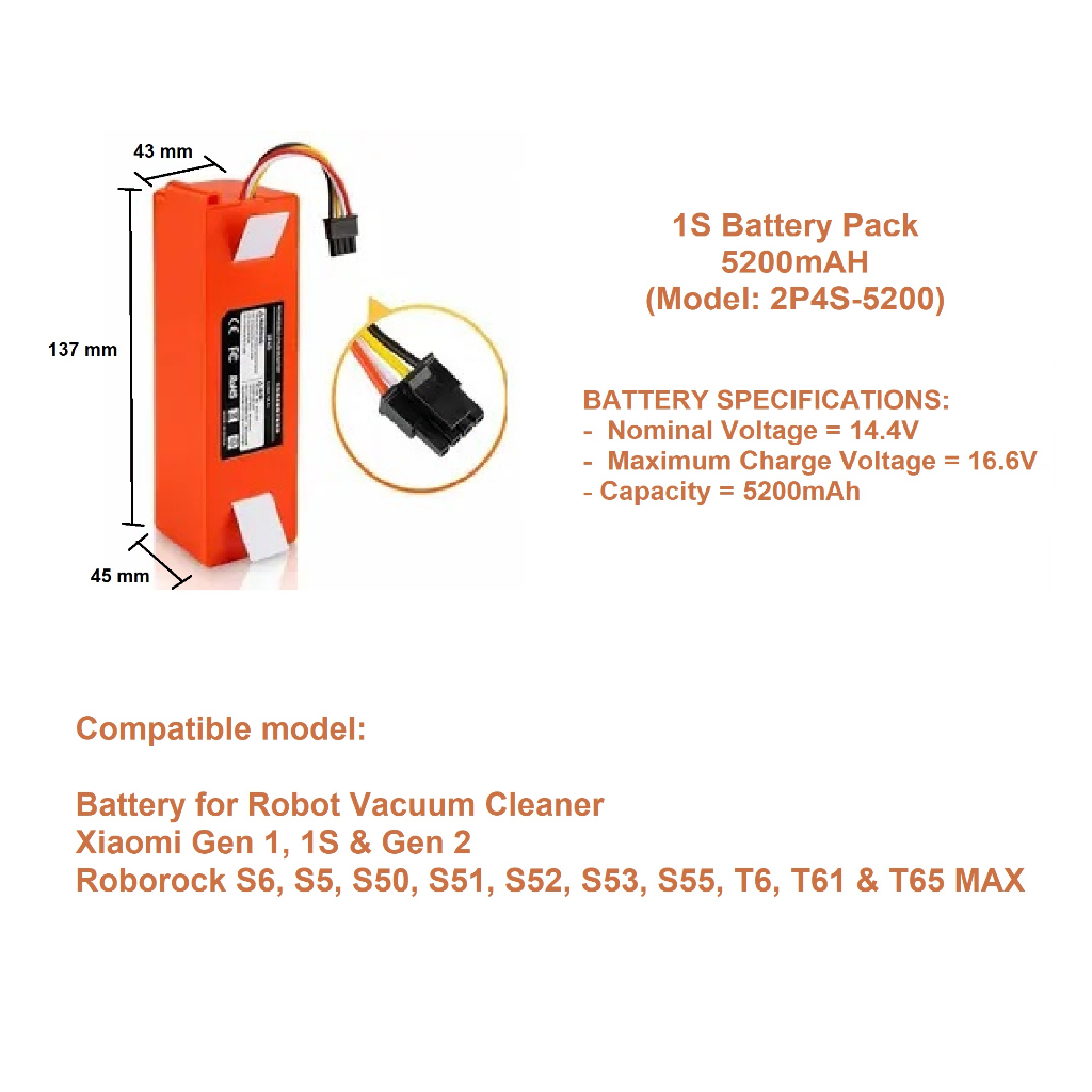 Robot Vacuum Cleaner Replacement Battery Pack for Mijia 1C, 1T, G1