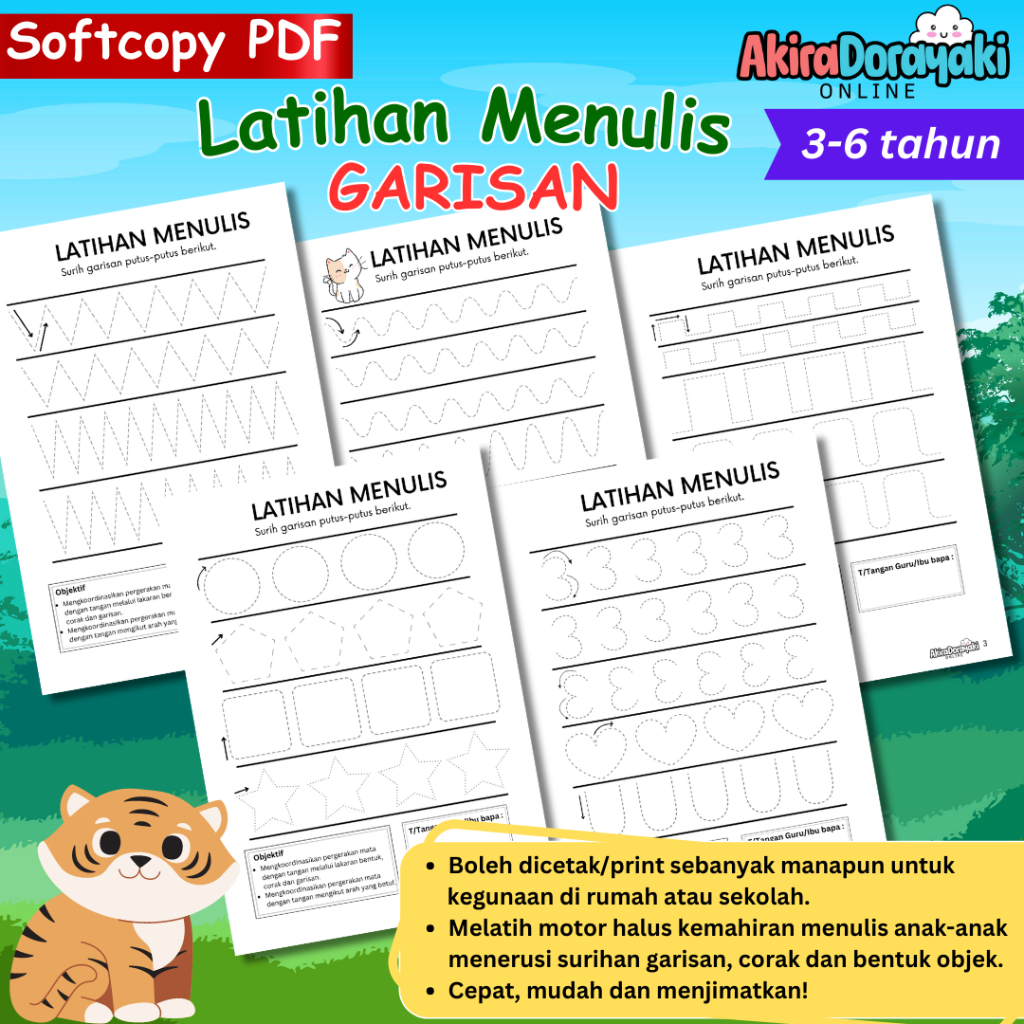 02 Pdf Softcopy Latihan Menulis Garisan Surih Lembaran Kerja Pra