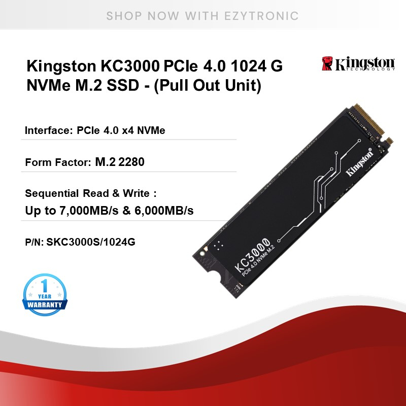 Kingston KC3000 PCIe 4.0 1024 G NVMe M.2 SSD - (Pull Out Unit) P/N ...