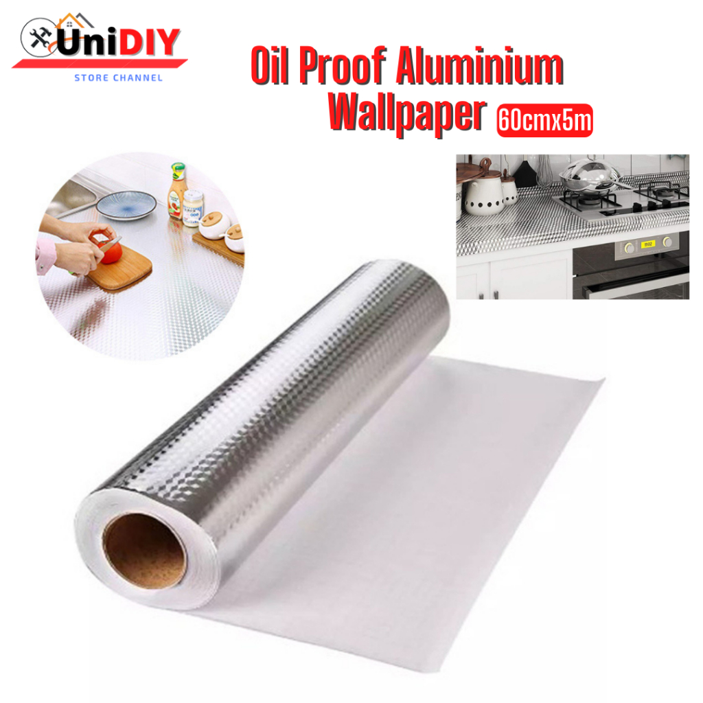 DIY 60CM X 5M Kitchen Oil Proof Aluminium Foil Sticker Heat Resistant Wallpaper SelfAdhesive