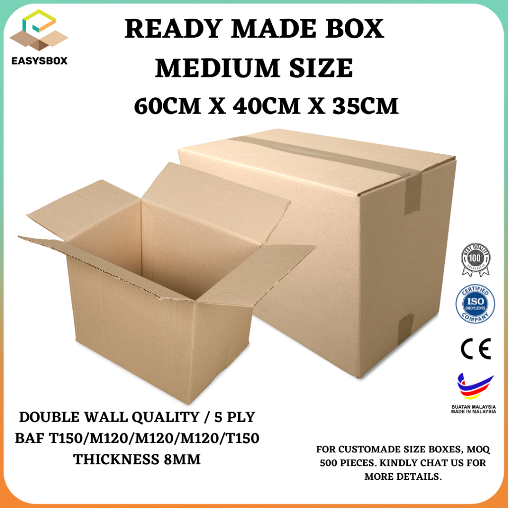 READY MADE MEDIUM CARTON BOX 60CM X 40CM X 35CM / PLAIN BOX MOVING ...