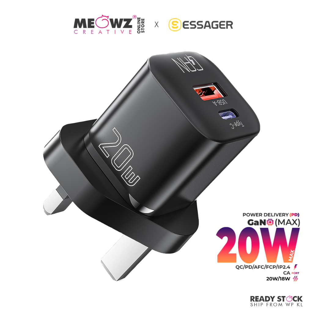 Essager Mini W Gan Usb Type C Fast Charger Pd Qc For Mobile Phone Tablets Shopee Malaysia