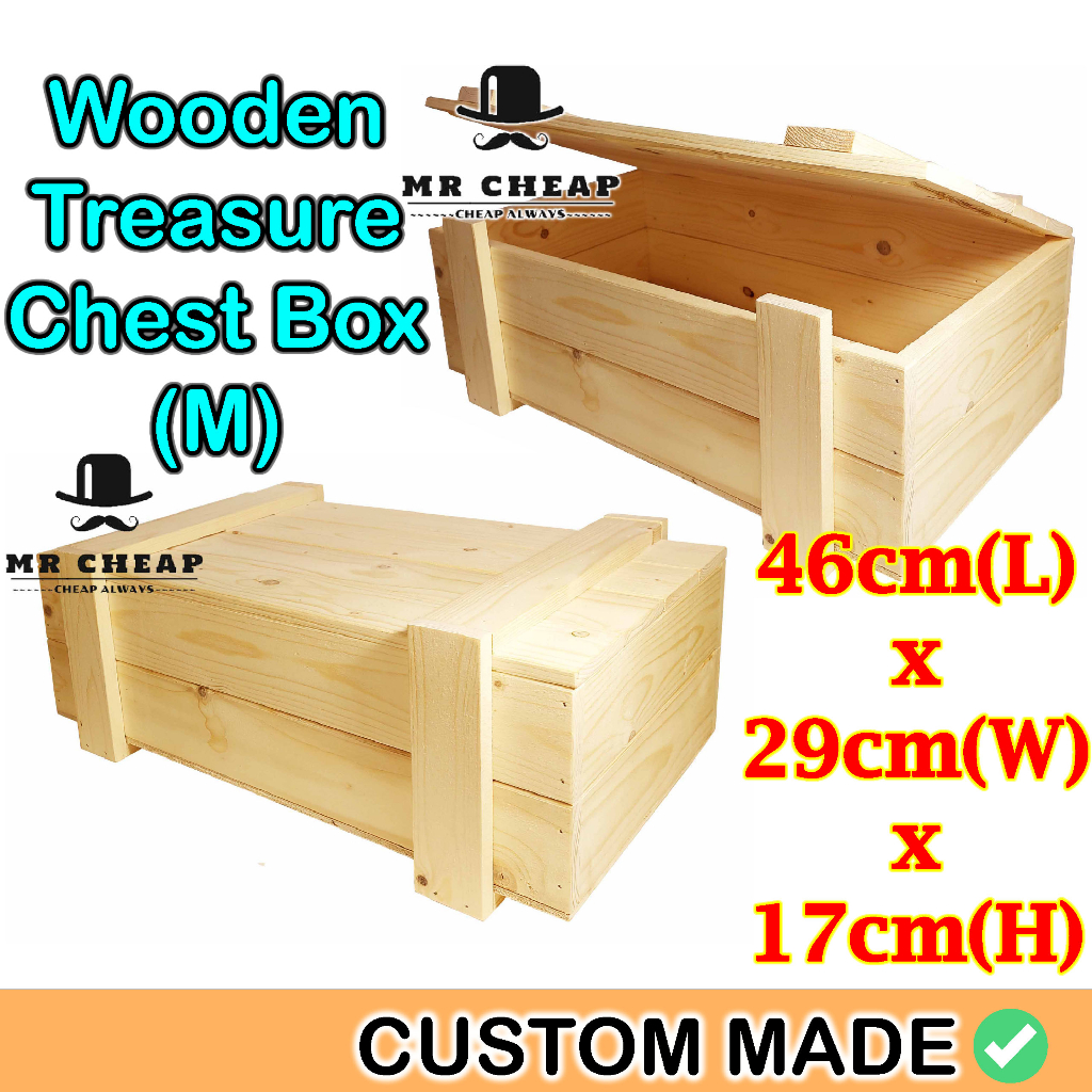 [Hot] M Size Wooden Treasure Chest Box/Pine Wood Decoration Wood Box ...