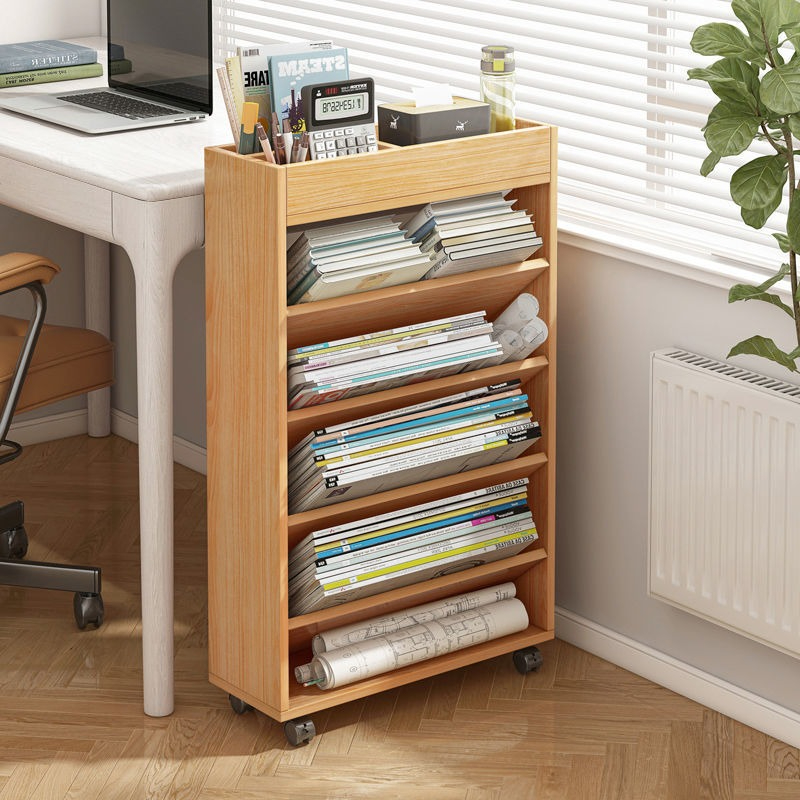 Table Storage Rack Movable Bookshelf with Wheels Desk Storage Rack