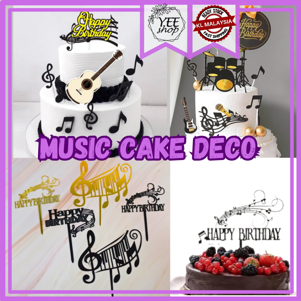Cake Decoration, Musician RockBand Guitar Drum Music Note Birthday Cake  Topper Set 音乐音符乐器架子鼓吉他麦克风套装蛋糕插牌生日蛋糕装饰
