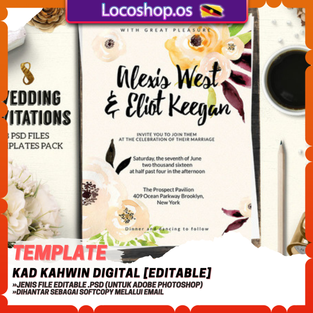 Template Kad Jemputan Majlis Kahwin Digital Editable (.PSD) | Shopee