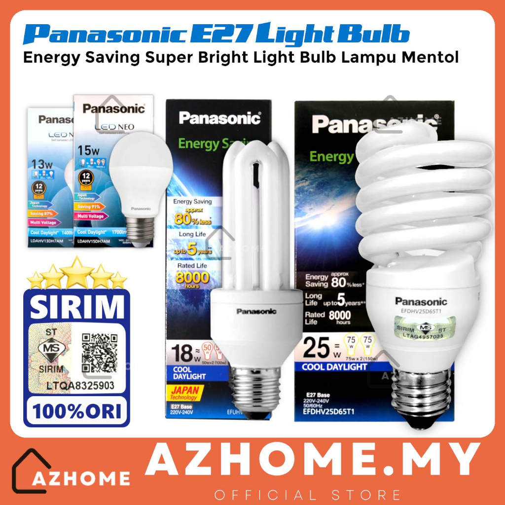 Panasonic Light Bulb LED / CFL 6500k Cool Daylight (White) 13W 15W 18W ...