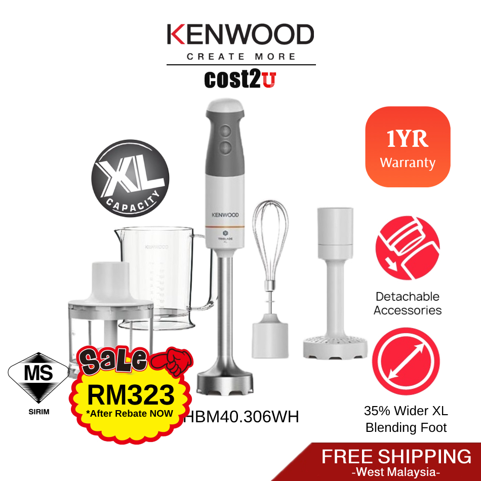 Free Shipping] Kenwood Triblade XL Hand Blender, HBM40.306WH HDP406WH  Juicer Whisk Mini Chopper Hand Mixer Pengisar