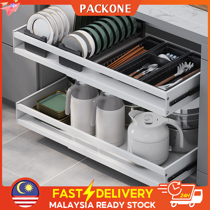 PACKONE Pull Out Basket Kitchen Cabinet Dish Bowl Rack almari tarik ...