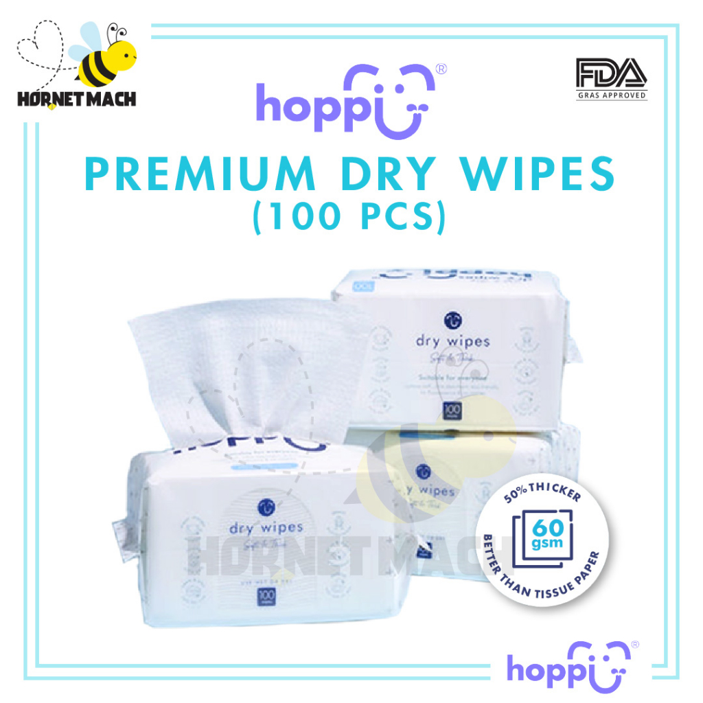 Hoppi Premium Dry Wipes / Baby Wipes / Baby Cleaning Wipes (Gentle) 100 Sheets Shopee Malaysia