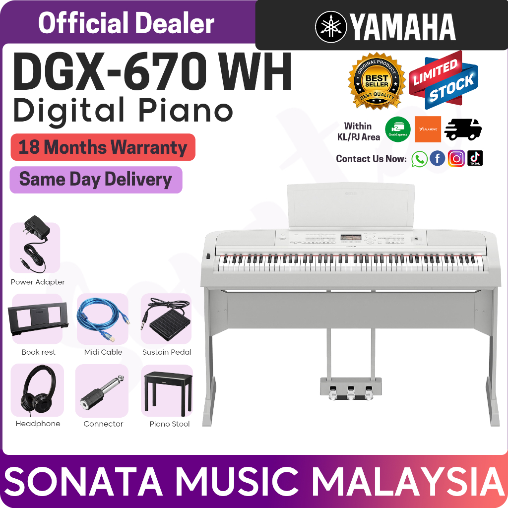 Yamaha DGX670 White 88 Keys Digital Piano Package C ( DGX670 / DGX670