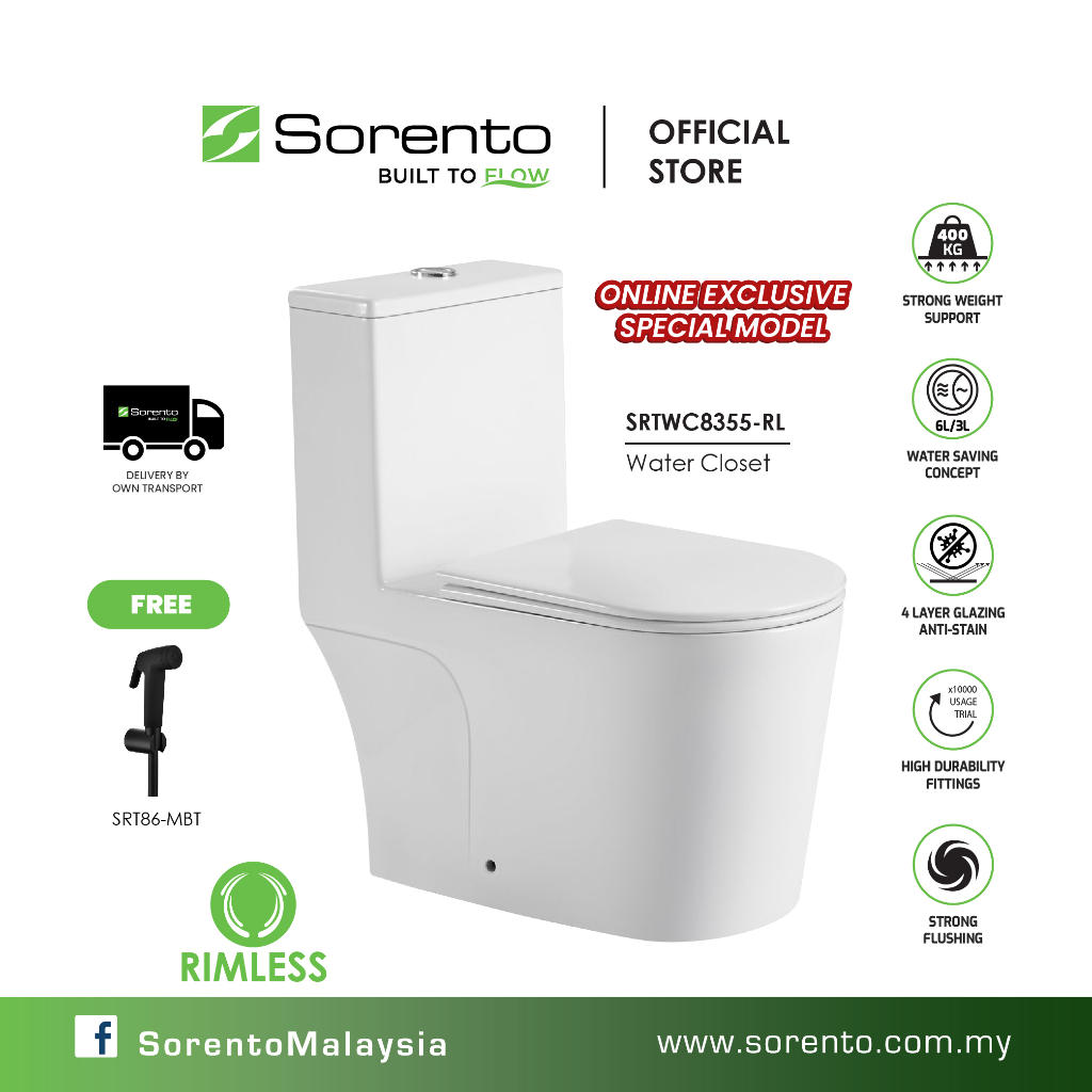 SORENTO SRTWC8355RL WC Water Closet One Piece Rimless Design Tandas