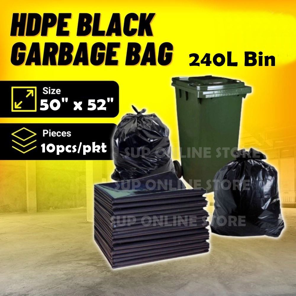 10pcs XXXL Garbage Bag Beg Plastik Hitam Rubbish Bag for 240L bin ...