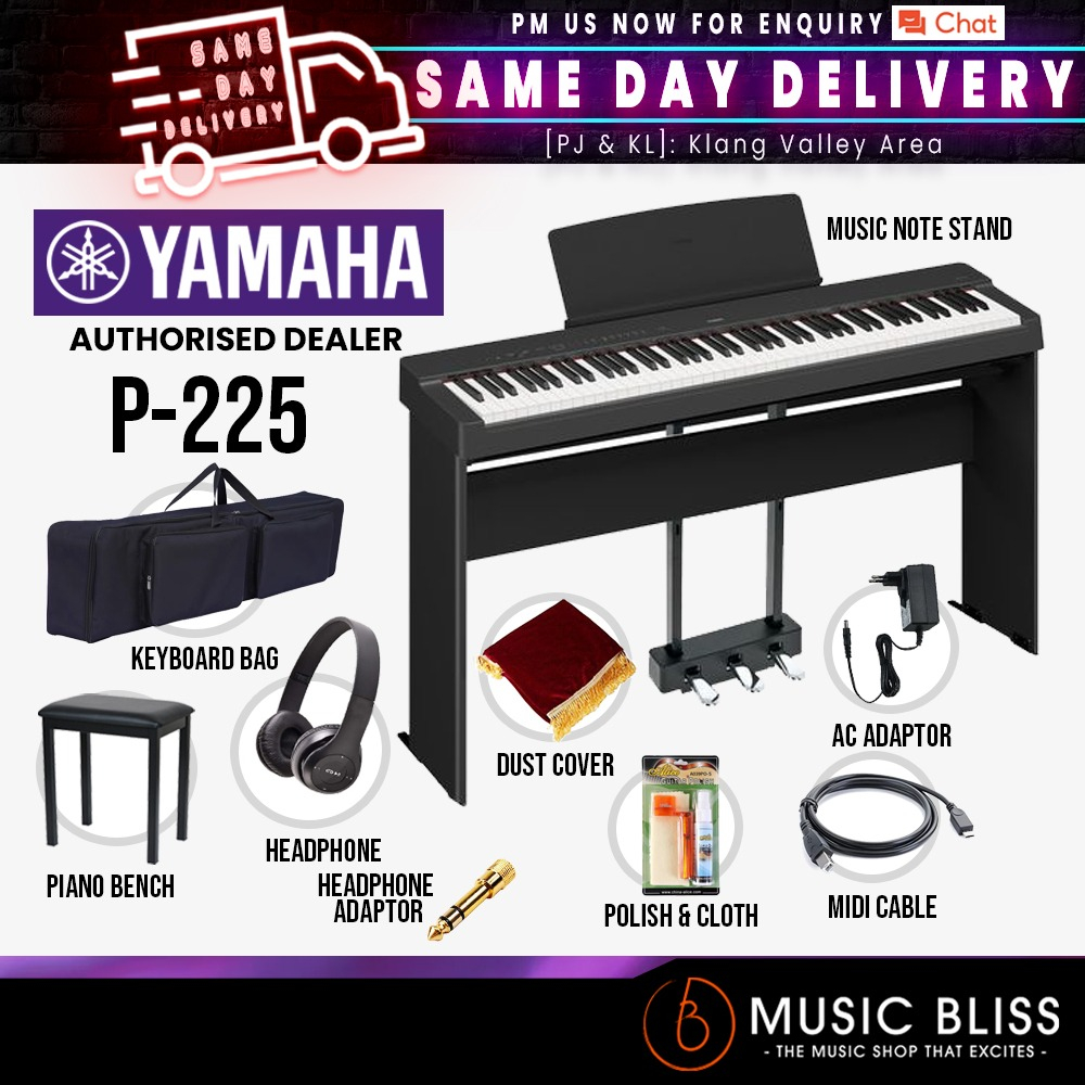 Yamaha P-225 88-Keys Digital Piano 10 in 1 Performing Package - Black ...