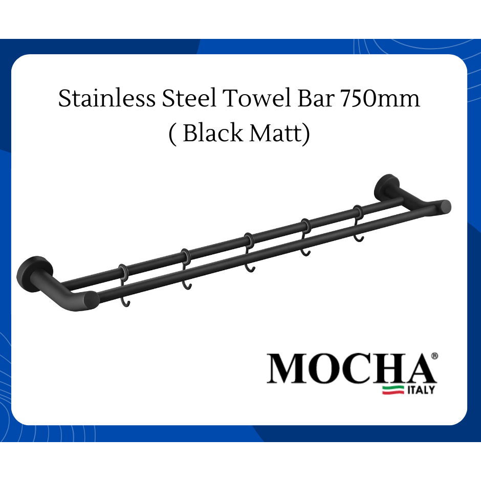 *READY STOCK*STAINLESS STEEL BLACK MATT FINISH TOWEL BAR WITH HOOK