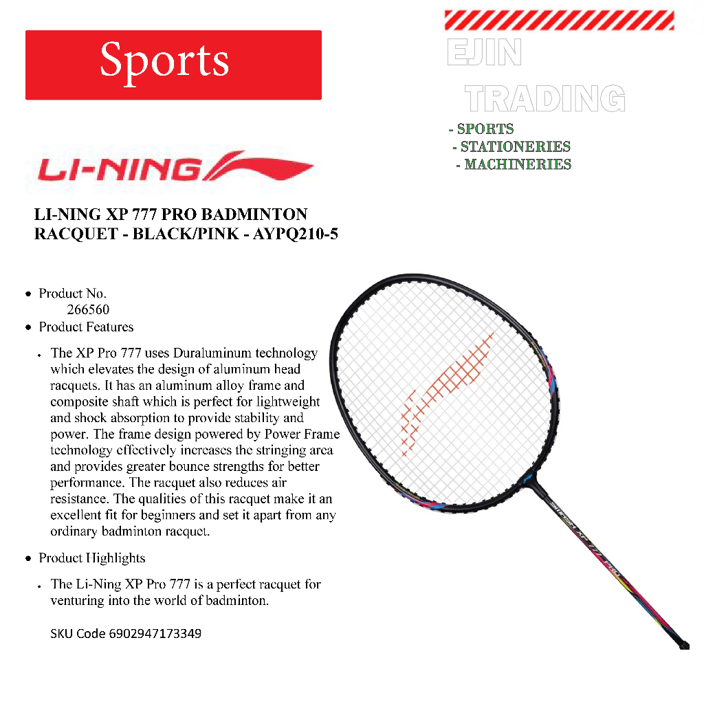LI-NING XP 777 PRO BADMINTON RACQUET - BLACK/PINK - AYPQ210-5 | Shopee ...