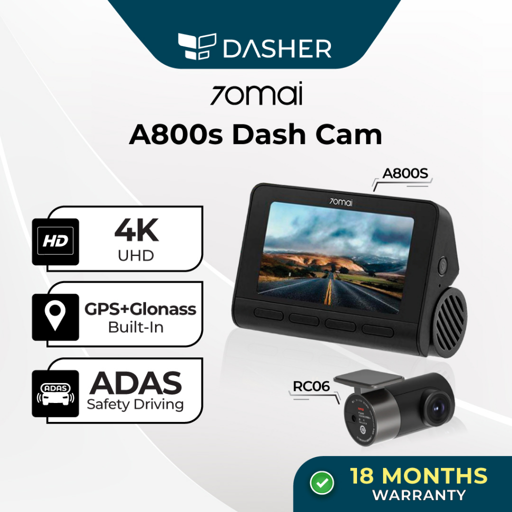 70mai A800S Dual Vision 140 Rear Cam FOV 4K Ultra HD Screen Dash Cam App  Control 24h Night Vision A800S Only Device only