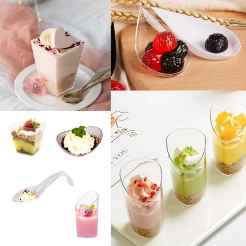 PS Disposable Dessert Spoon Dessert Cup Plastic Canape Dish For Party ...