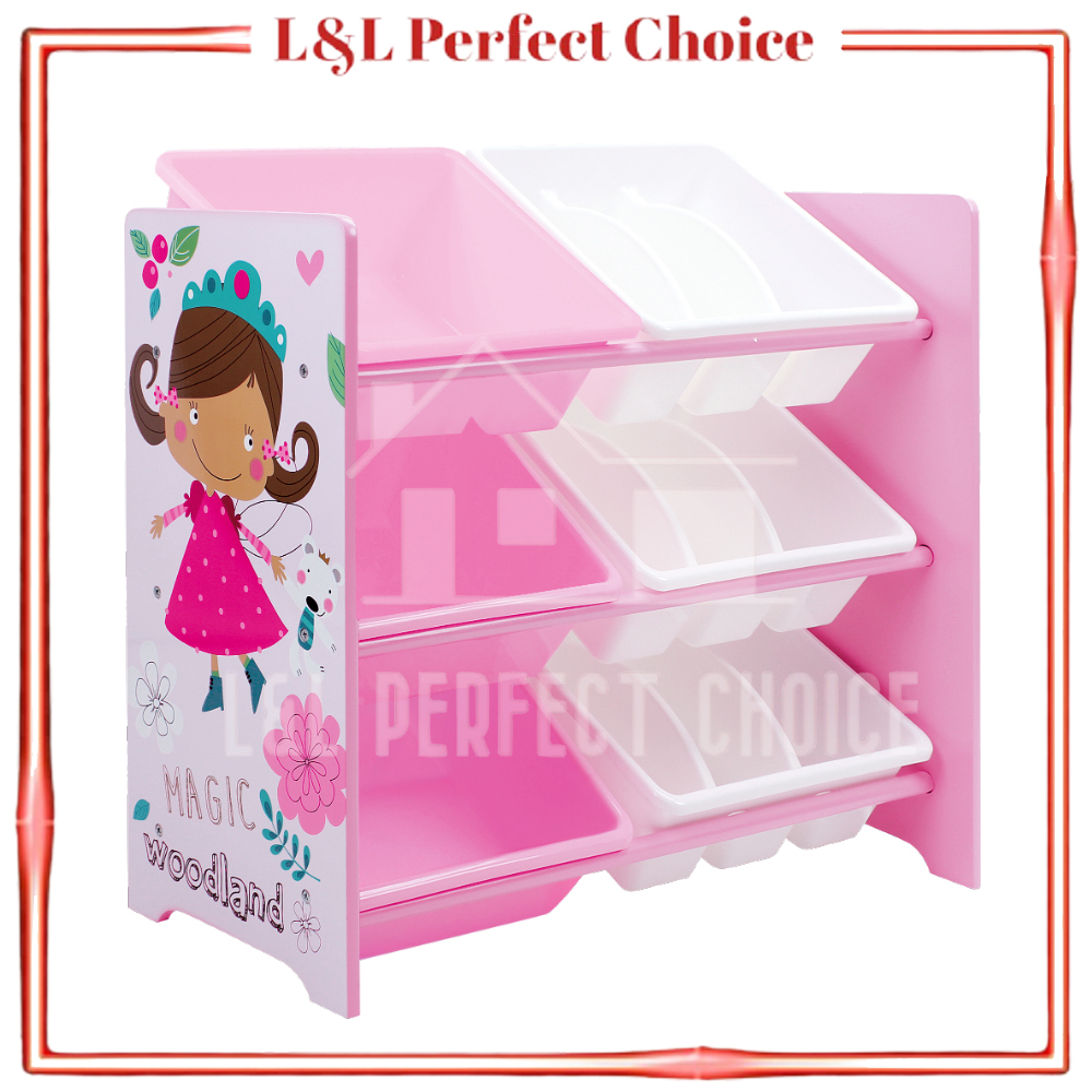LL PERFECT 3 Layer Pink Girl Storage Display Rack with 6 Bins 12 ...