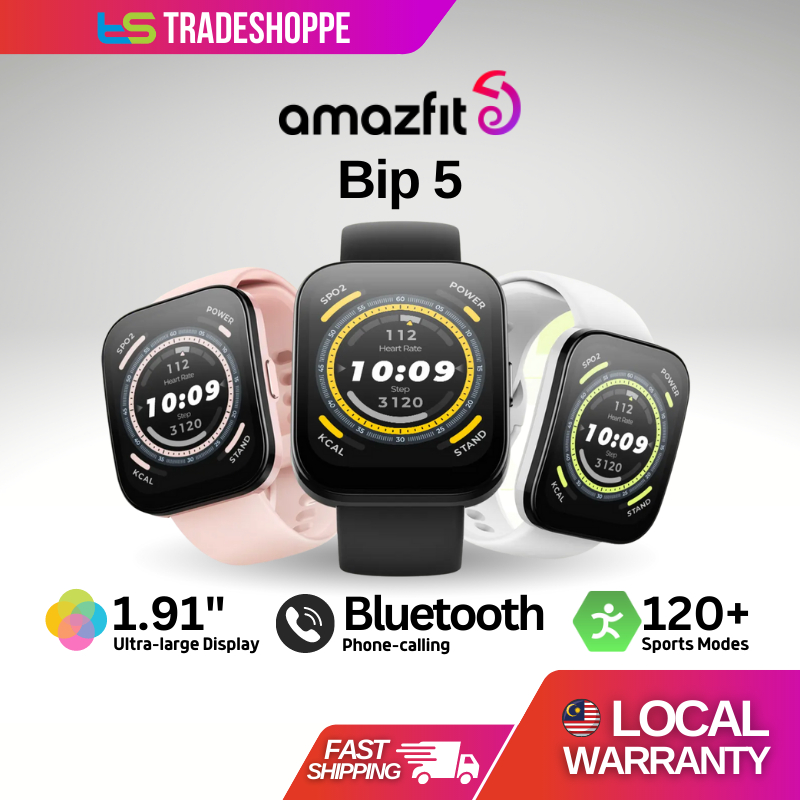 Amazfit Bip 5 Smart Watch with Ultra Large Screen, Bluetooth Calling, Alexa  Built-in, GPS Tracking, 10-Day Long Battery Life, Health Fitness Tracker