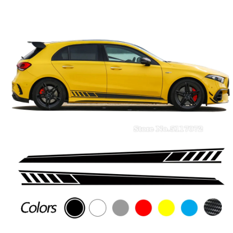 thumbnail image 2 of Vinyl Racing Stripe Decal Kit For Mercedes-Benz A45 GLA45 AMG – Side Door Graphic, Gloss Black, Self-Adhesive 2 of 3