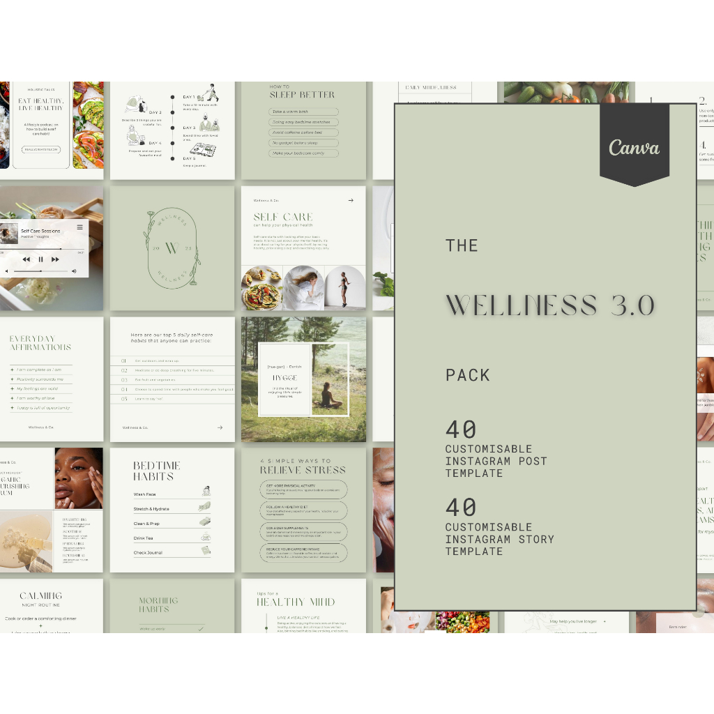 Wellness and Self-Care Instagram Post & Story Template Bundle ...