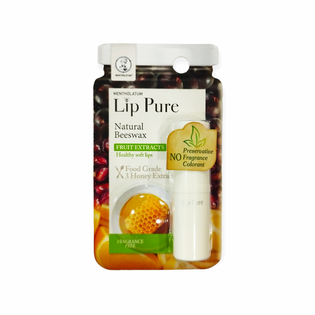 Mentholatum Lip Pure Lip Balm Natural Beeswax With Fruit Extracts 4g