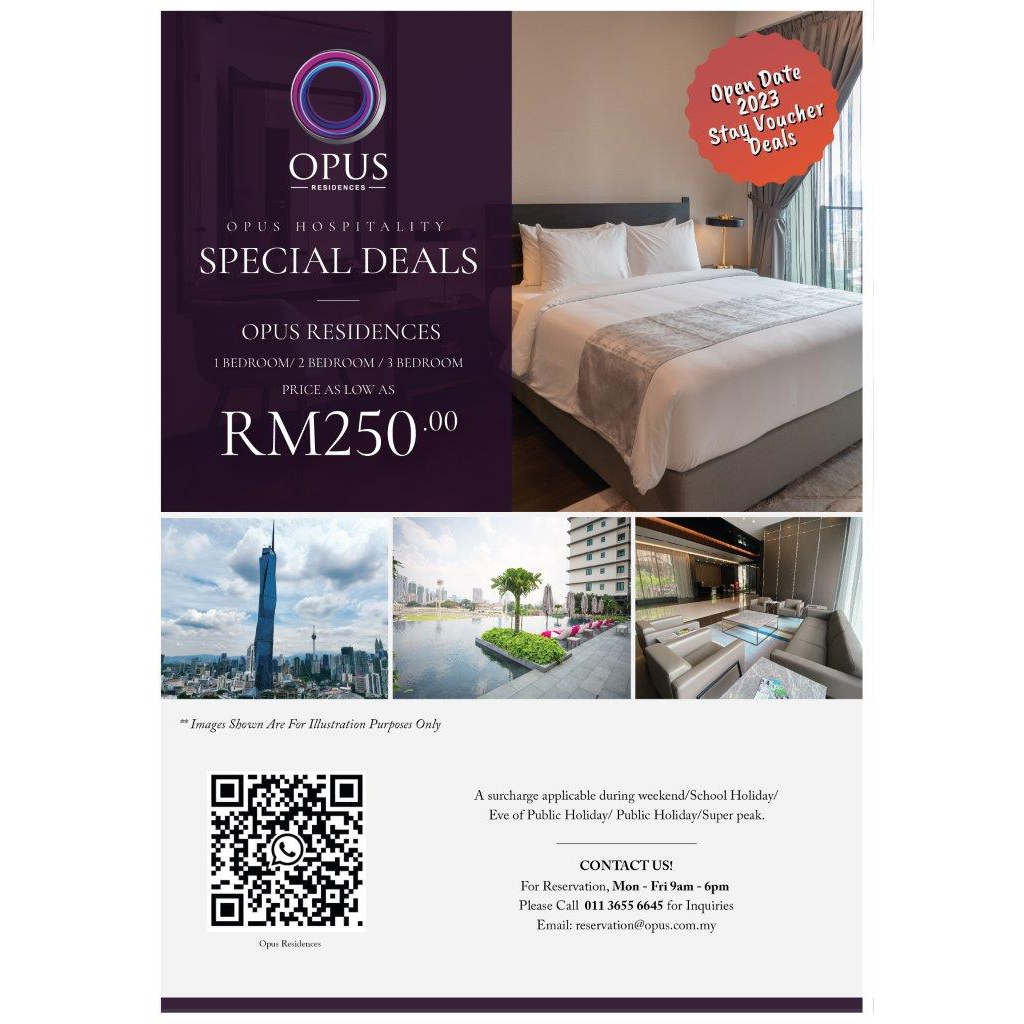 2D1N voucher at Opus Residences Kuala Lumpur (Deluxe Studio) PNB118 