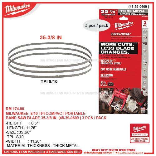 MILWAUKEE 8/10 TPI Compact Portable Band Saw Blade 353/8 IN (4839