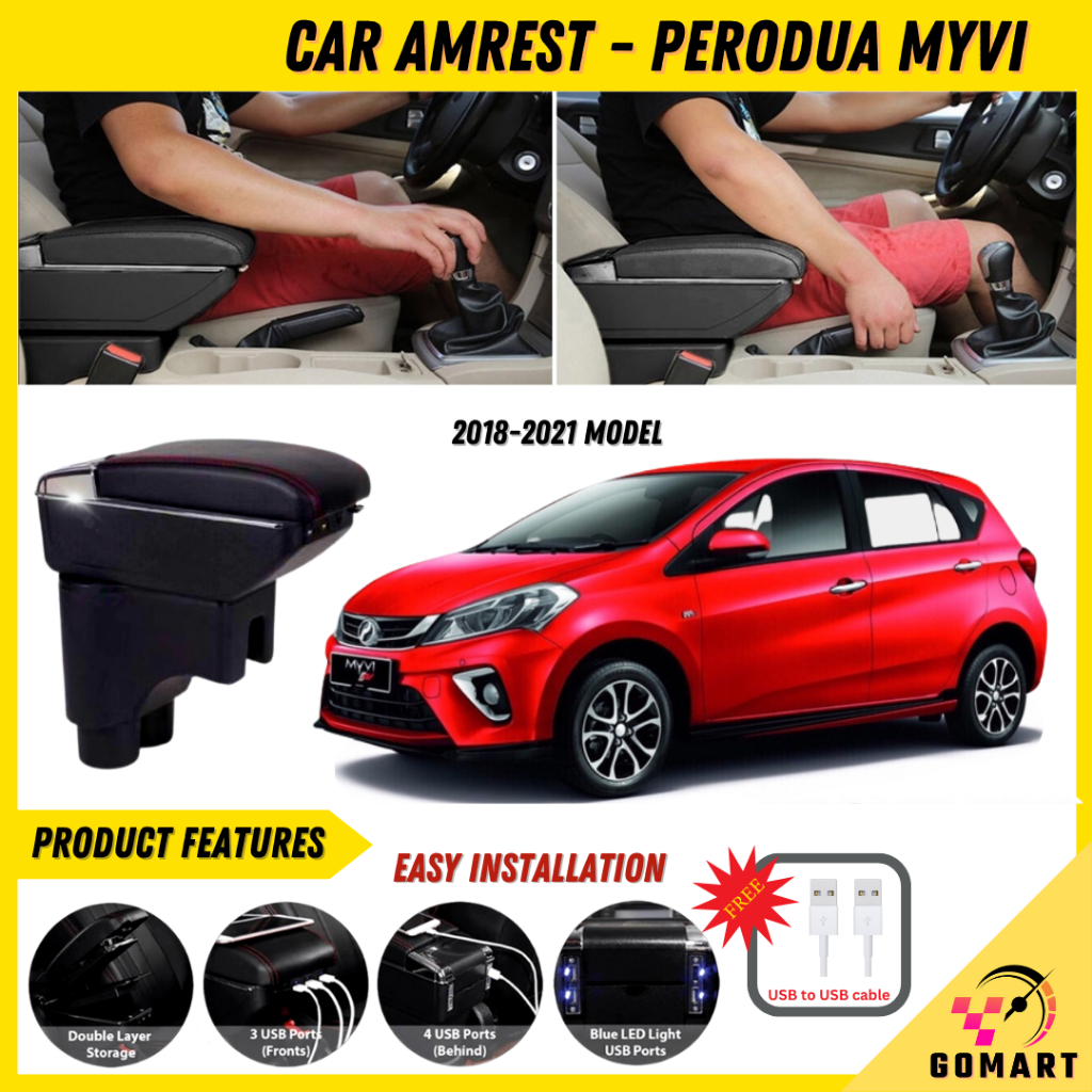 NEW PERODUA MYVI Car Arm rest Armrest USB Phone Charger Console Box Kotak Simpanan Rehat Lengan