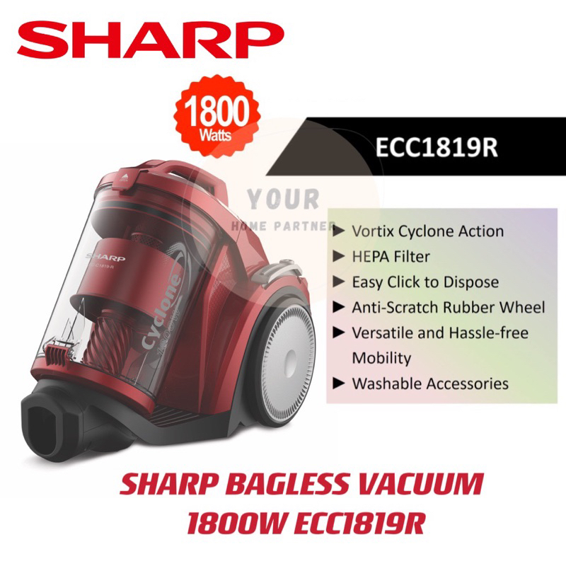 Sharp Cyclone Bagless Vacuum Cleaner ECC1819R 1800W Shopee Malaysia