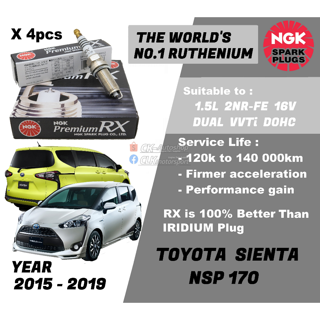 NGK Premium RX Spark Plug - Toyota Sienta NSP170 1.5L 2NRFE Dual VVTi ...