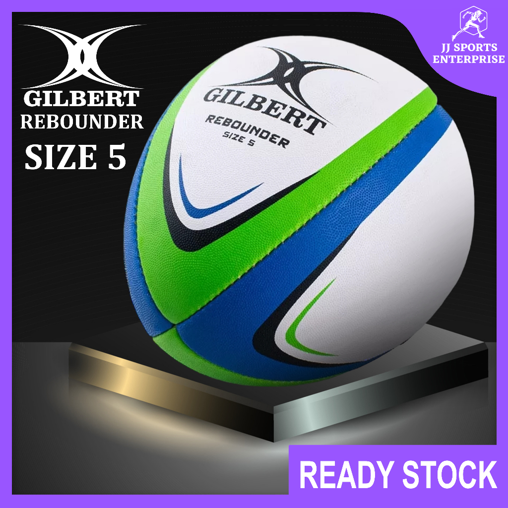 Ballon D'Entraînement Rugby Gilbert - Demi-Balle Rebondissante - Blanc/Vert/Bleu - Pratique Solo Mur