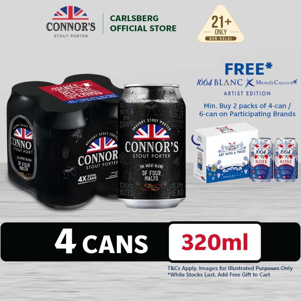 Connor's Stout Porter Can Premium Stout Beer 5.0 Alcohol (320ml x 4