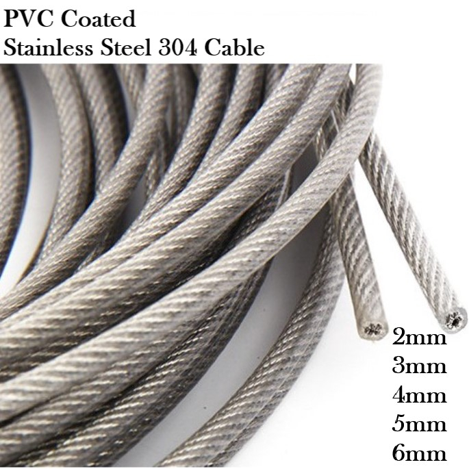 Heavy Duty 304 Stainless Steel PVC coated cable Wire Rope Sling Tensile  Structure Aircraft Cable 2-6mm