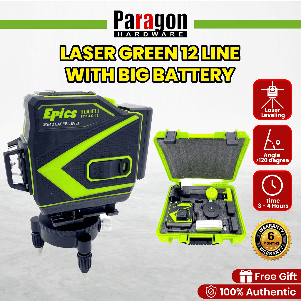 Epics Laser Green 12 Line c/w BIG Battery 1111LG12 Laser Level Laser Pointer Alat Pengukur