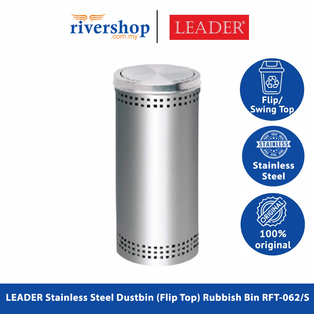LEADER Stainless Steel Dustbin (Flip Top) Rubbish Bin Trash Can RFT062