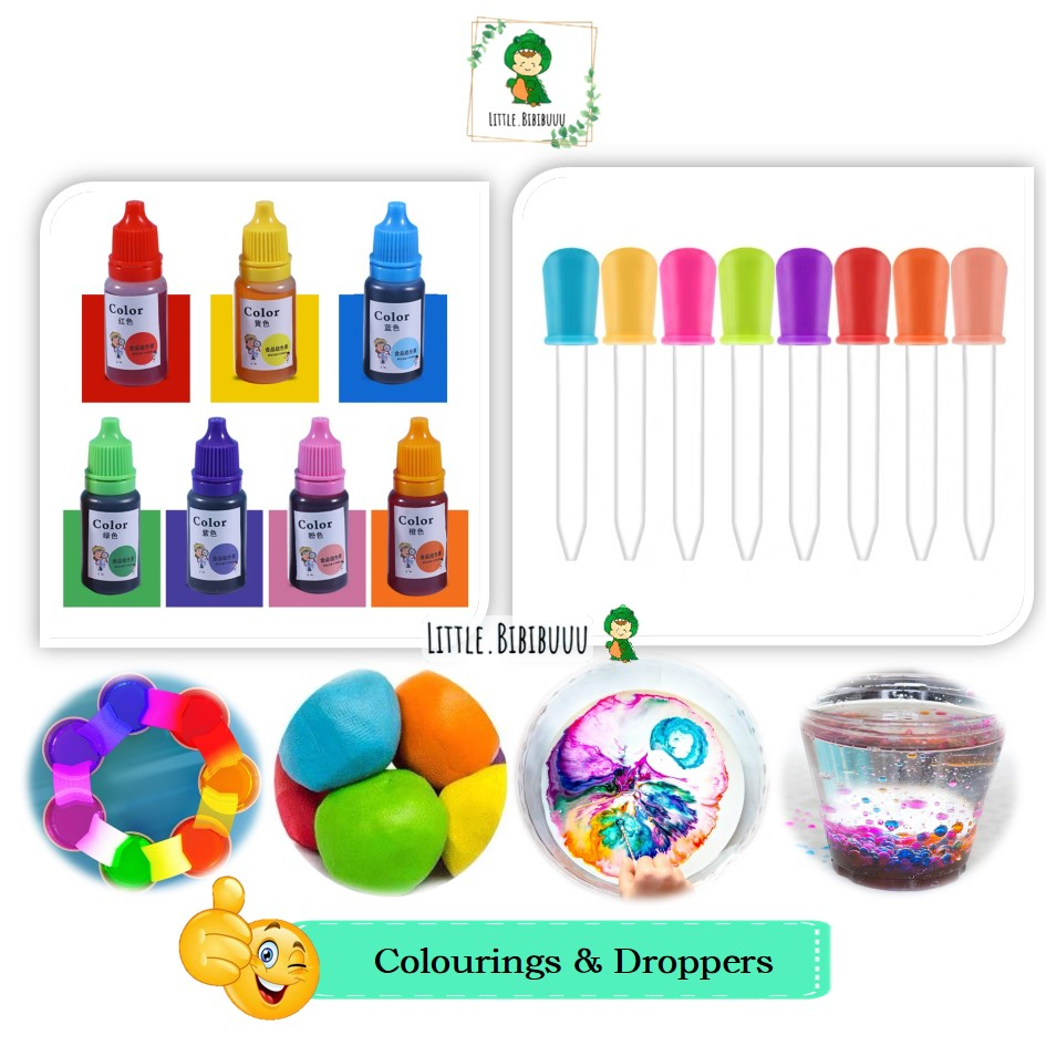 7 Colours Colouring Pigment & Silicone Liquid Droppers Clear Plastic ...