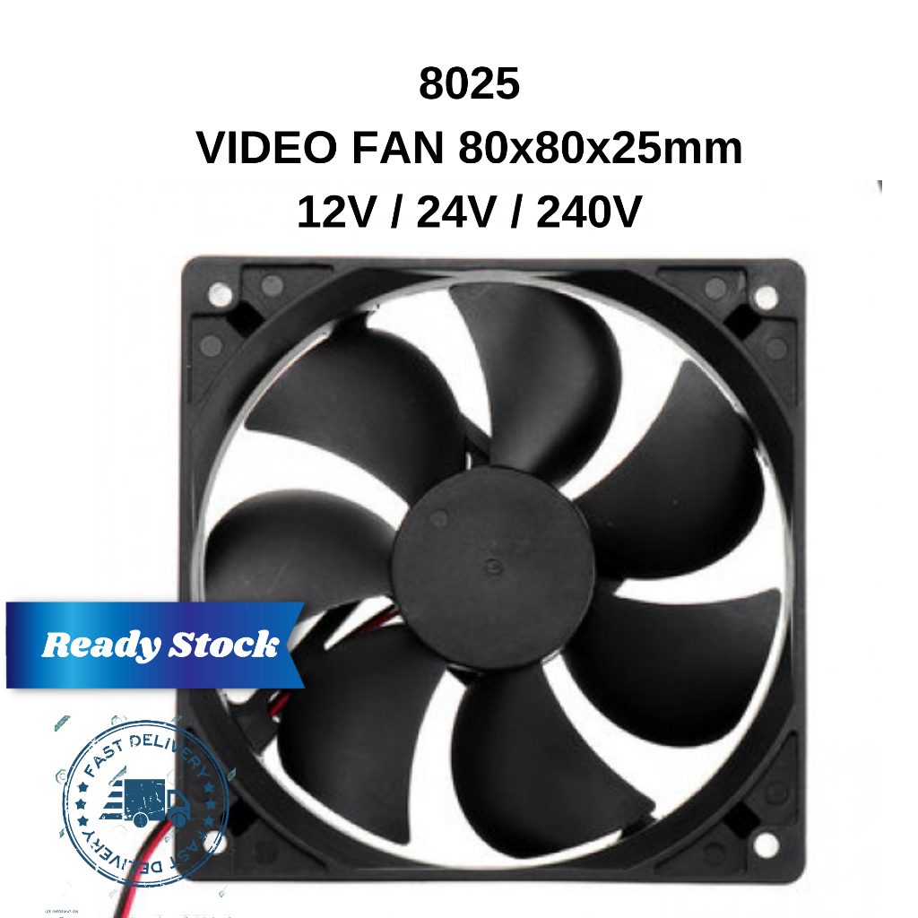 8025 3" Inch Video Fan 80x80x25mm 12VDC / 24VDC 240VAC Quiet Cooling AC