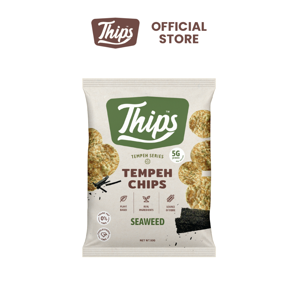 Thips Seaweed Tempeh Chips (1 x 50g) Halal 100 Tempe, Vegan, Soybean