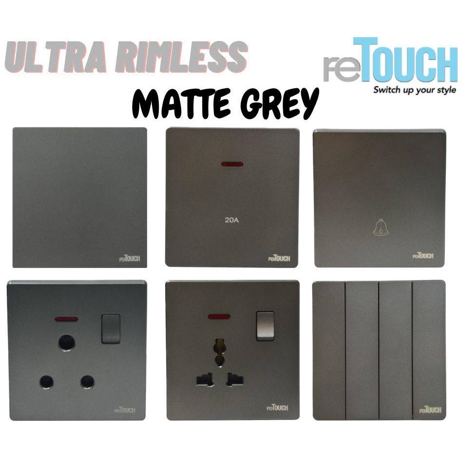 (MATTE GREY) Retouch Ultra Rimless Socket and Switch 13A 15A 20A, Door ...