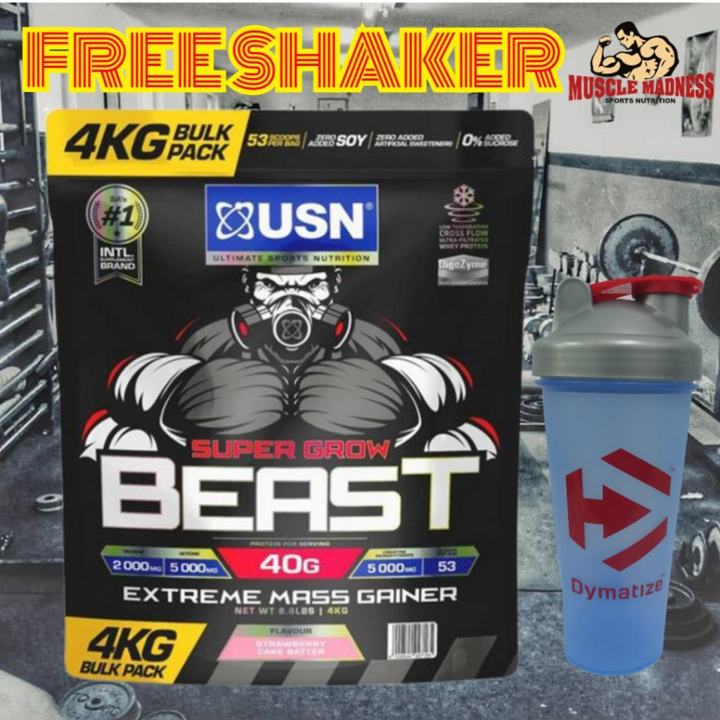 Usn Super Grow Beast Extreme Mass Gainer 4kg - (Free Shaker) Mass