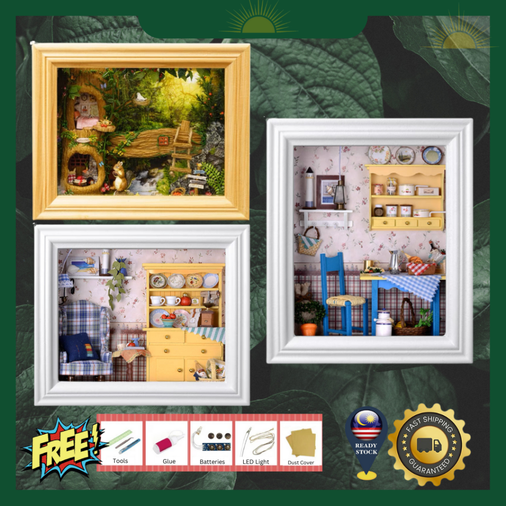 [Frame] Cute DIY Dollhouse Miniature House with Cover Mini Shop