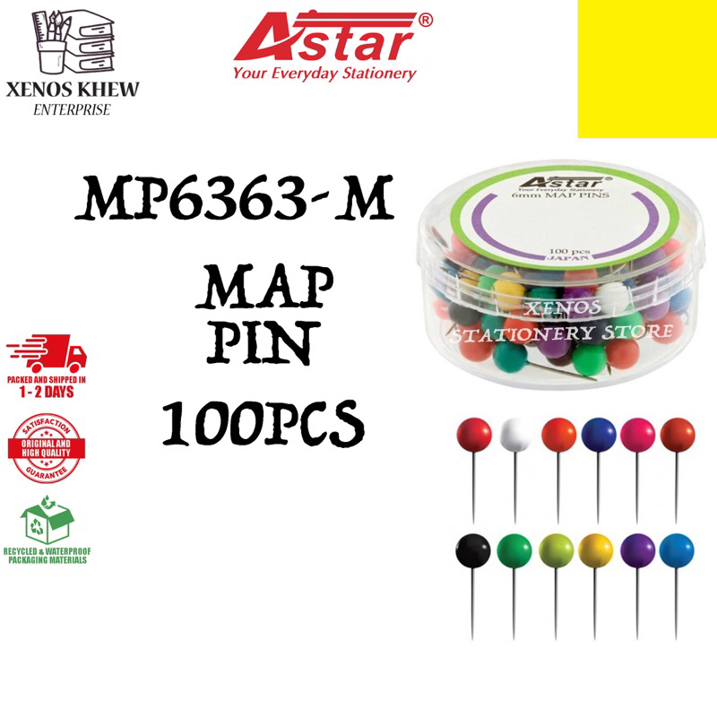 ASTAR MAP PINS 6MM ASSORTED COLORS MP6363-M [ 100PCS] / JARUM PETA 6MM ...
